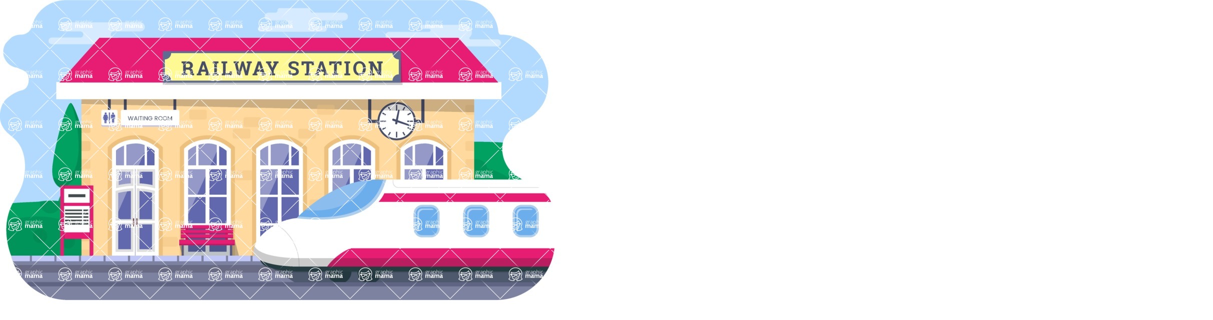 Vector Landscape Mega Bundle - Colorful Railway Station Vector Background Illustration